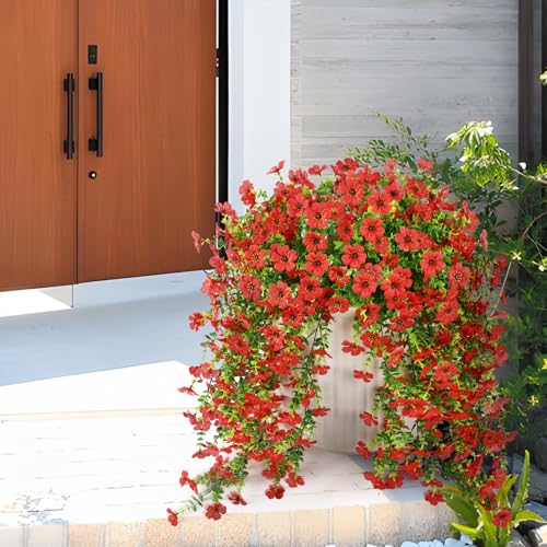 ZFProcess Artificial Hanging Flowers Plants for Outdoor Spring Summer Decoration, 2PCS Faux Silk Daisy UV Resistant Look Real for Outside Home Indoor Planter Porch Garden Yard Decor(Red) - color: A Red