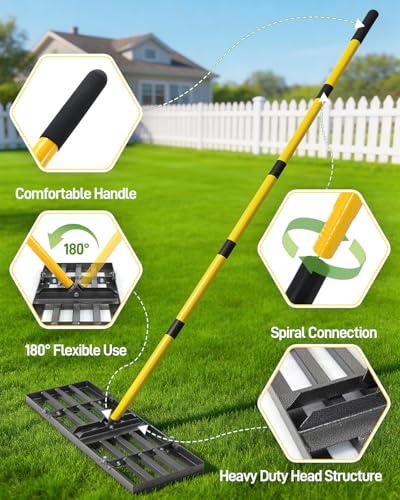 Lawn Leveling Rake, 36 Inch Yard Lawn Leveling for Soil with 78" Adjustable Steel Handle, Heavy Duty Effort Saving Landscape Lawn Leveler for Yard Garden Golf Course Soil Sand Dirt Grass - size: 36in