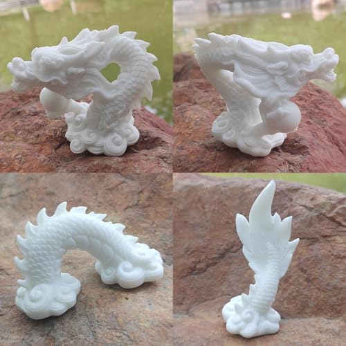 livelyfish Aquarium Dragon Statue Sandstone Ornaments Asian Fish Tank Decor for Freshwater Saltwater Tank Landscape Garden Decorations (White) - color: White