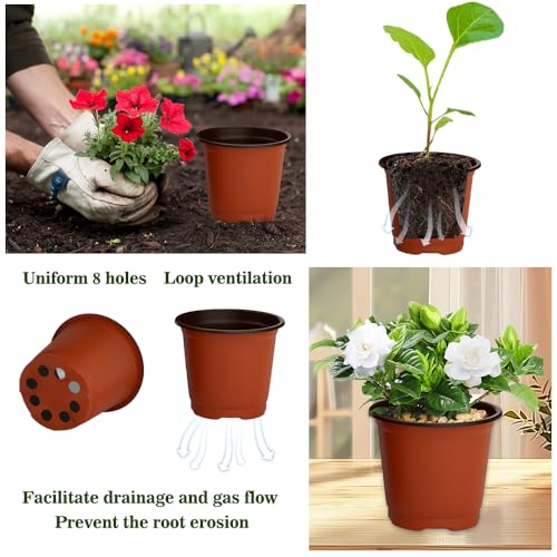 Nursery Pots 100 PCS 4 Inch Plant Pots with 100 Labels, Planting Pot for Plants Indoor Outdoor, Plastic Flower Pot for Seedlings Transplanting Small Plants Growing - size: 4 inch