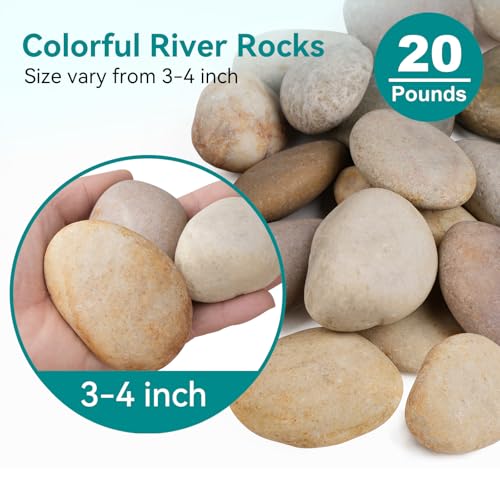 20 lbs Rocks for Outdoor Landscaping, 3"-4" Aquarium Rocks for Fish Tank, Natural Decorative Garden Stone for Plants, Flower Pots, Vase, Walkways, Yard - color: Mixed, size: 20 lbs, 3-4 Inch