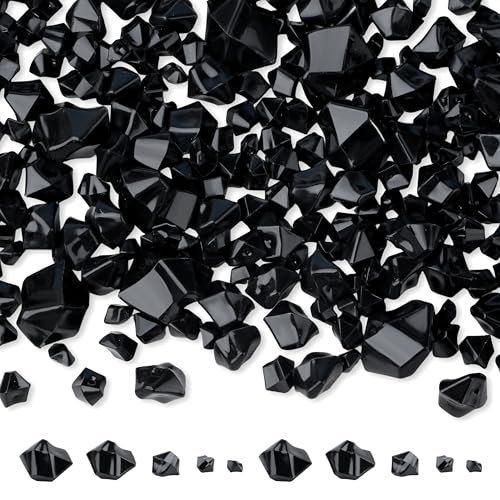 700 Pcs Black Fake Crushed Ice Rocks 5 Sizes Acrylic Diamonds Crystals Gems Vase Fillers for DIY Craft Photography Props Aquarium Tank Table Scatter Home Decoration - color: Black
