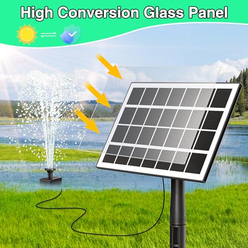 Jutai Solar Fountain Works in Shadow-No Battery, 3.5W DIY Glass Solar Water Pump Kit with Sucker and Stake, Solar Fountain Pump for Bird Bath, Water Feature,Garden, Outdoor-8 Nozzles,9.8ft Power Cord - color: Black+ White3