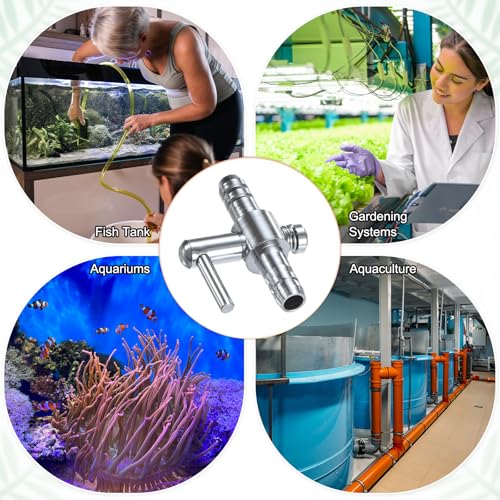 M METERXITY 6PCS Aquarium Air Valve, 1/5" ID Bright Silver Straight Way Fish Tank Air Flow Control Lever Pump Copper Nickel Plated Airline Valve for Air Pump/Air Transfer System