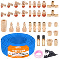 CheeMuii 100 FT 1/4" DOT Air Line with 34 Pcs Brass DOT Air Line Fittings Kit 30.5 Meter 1/4 Blue Air Lines Service Kit with Push Lock Air Fitting Air Coupler & Plug Kit - color: blue & gold, size: 1/4"100ft-37pcs
