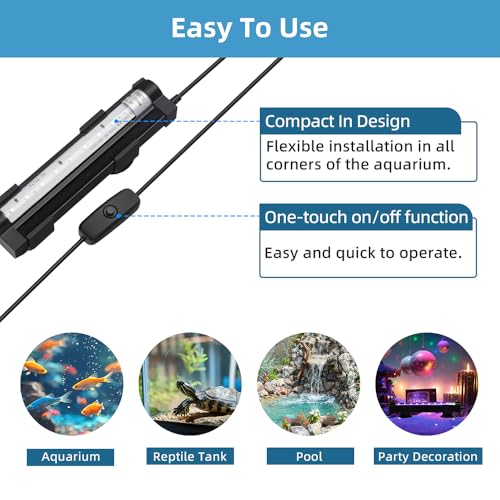 Submersible Aquarium Light 6Inch Fish Tank Light Bubbler Wall with Air Bubble Hole IP68 Waterproof Color Changing Led Light for Freshwater and Saltwater Aquariums Fish Tanks - size: 6 Inch