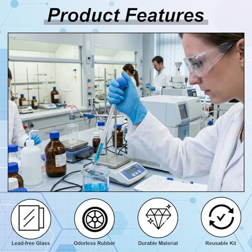 TIESOME Glass Pipette, 3 Pcs Graduated Glasses Liquid Dropper with Cleaning Brush, Lab Glass Transfer Pipette for Essential Oils, Eye Drops & Liquid Transfer, Blue & Red (3pcs: 10ml Blue, 3ml Red)
