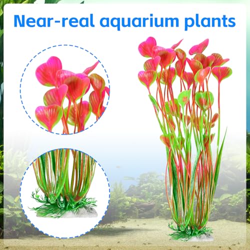 AQUANEAT Artificial Fish Tank Plants, Plastic Aquarium Accessories Large, 15.5 inch Pink Decorations, 2pcs - color: Pink
