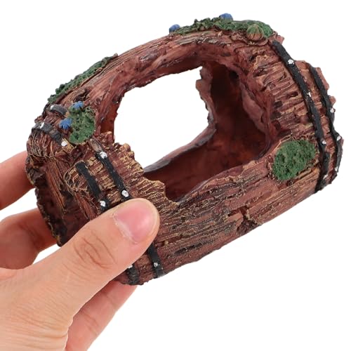 Aquarium Shrimp Hideout Broken Barrel Fish Hiding House Resin Ornament Large Crimson Aquarium Decoration for Fish Tank Landscaping and Aquatic Pets Shelter