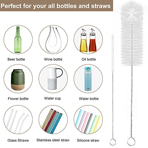 8 Pcs Bottle and Straw Cleaner, Long Deep Nylon Brush with Bendable Stainless Steel Flexible Handles for Bottles, Straws, Pipes, Wine Decanter, Sinks and Cup Cover
