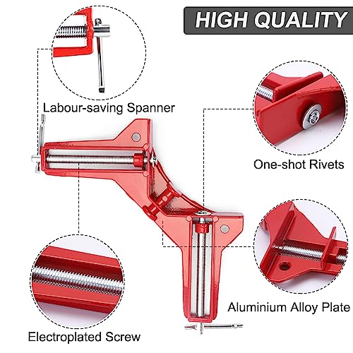 4Pcs 90 Degree Right Angle Clamp Aluminium Alloy Corner Clamps Adjustable Square Clamp DIY Woodworking Hand Tools for Picture Frames, Glass Holder, Fish Tanks, Cabinets