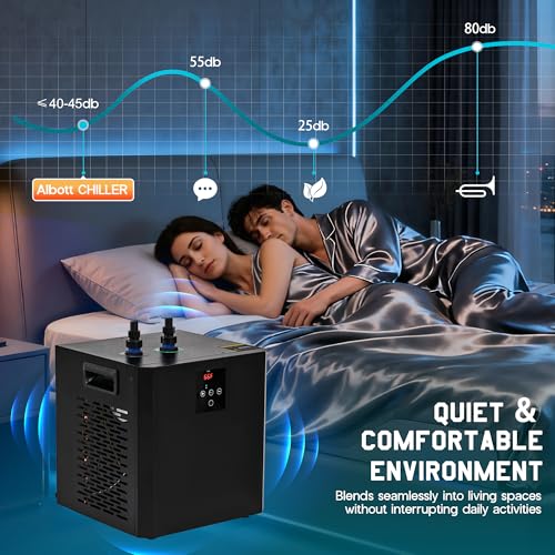 Albott 79 Gal Aquarium Water Chiller, 1/3 HP Fish Tank Chiller with Water Pump & 2 Pipes, Quiet Compressor Aquarium Cooler for Axolotl, Coral, Shrimp Tanks & Hydroponics, 110V Black - size: 1/3 HP
