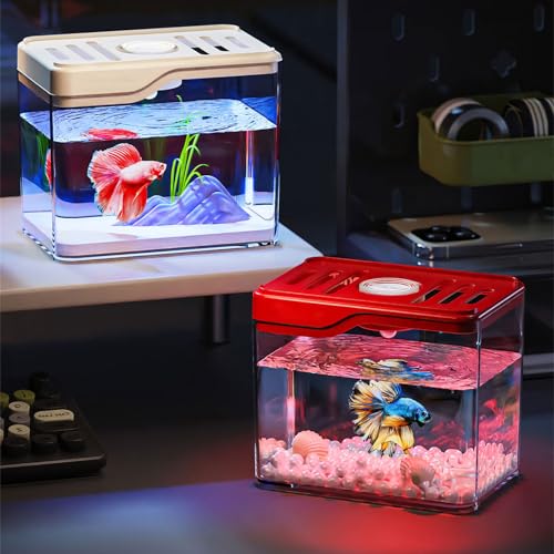 Small Fish Tank,Aquarium Breeding Box-Plastic Breeder Box for Fish Tank,Aquarium Starter Kit with LED Lighting for Baby Shrimp,Betta,Clownfish,Guppy,Lid Included(0.5 Gallons) - color: Black, size: H