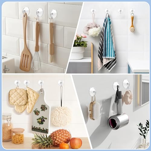 Hangerspace Suction Cup Hooks, 2.5 Inches Clear Suction Cups with Metal Hooks Large Suction Cup for Kitchen Bathroom Shower Wall Window Door - 8 Pack - size: Large