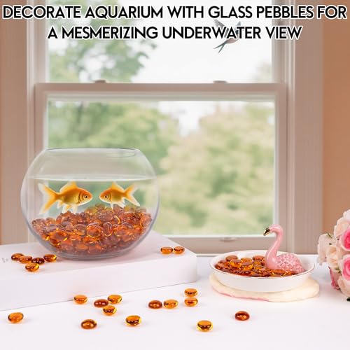 1LB Glass Marbles, Transparent and Smooth Flat Glass Beads for Vases, Mosaic Gem Pebbles for Aquarium Decor, Floral Arrangements, Mancala Stones, Vase Filler and Crafts, Orange - color: Orange