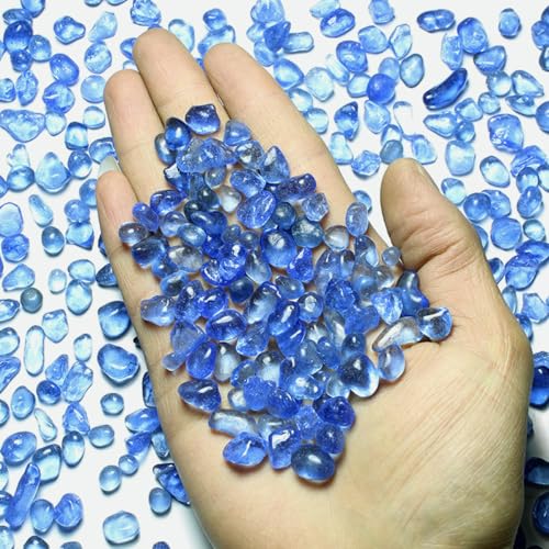 1 Lb (460 g) Light-Blue Sea Glass Stones Irregular Rainbow Glass Pebble Decorative Rock Quartz Tumbled Gemstone Chips for Aquarium Decoration/Vase Filler/Jewelry Making/Handwork Craft/Gems Display - color: Light Blue