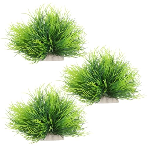 Telooco 3 Pack Aquarium Plants Plastic Realistic Fish Tank Plants with Weighted Base Small Aquarium Grass Fish Tank Decorations (Green) - color: Green