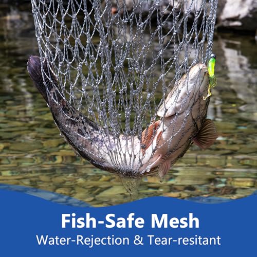 QualyQualy Foldable Pier Fishing Net 23" with Rust-Proof Stainless Steel Ring & Heavy-Duty Poly Mesh | Saltwater & Freshwater Landing Net for Kayak, Bridge Fishing Lightweight Durable Design - color: Gray, size: With Handle