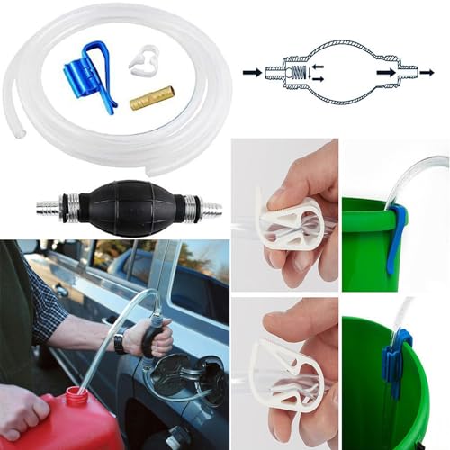 Gasoline Siphon Hose Pump, Hand Siphon Pump for Gasoline Transfer, Manual Hand Siphon Pump For Water, Gas, Fuel Siphon Pump for Gasoline. (Gas Siphon Hose Included)