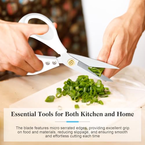 All Purpose Kitchen Scissors, Kitchen Shears Heavy Duty - Dishwasher Safe Food Scissors- Multipurpose Cooking Shears for Meat Poultry Food, Herbs, and Fish, Comfort Grip Handles, White - color: White