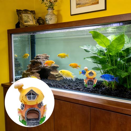 Resin Mushroom House for Aquariums, Fairy Garden Fish Tank Cave, Christmas Decorative Landscape Shelter for Turtles, Frogs, Fish, and Shrimp, Easy to Clean