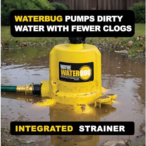 WAYNE - WaterBUG 1/6 HP 1350 GPH Submersible Pump with Multi-Flo Technology - Water Removal and Transfer Pump, Yellow - style: WaterBUG Original