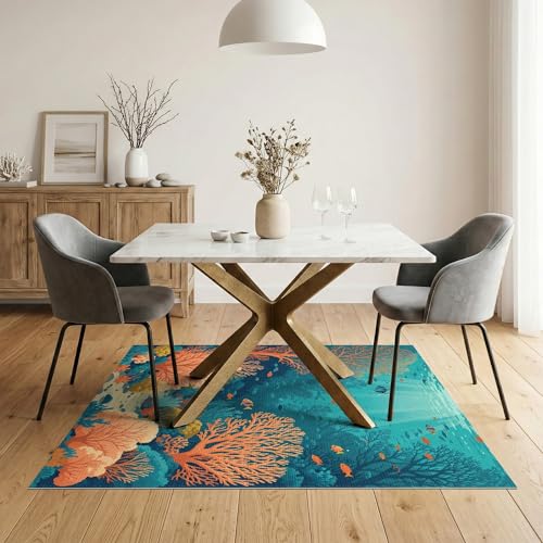 5'x7' Washable Contemporary Botanical Area Rug, Orange Flatwoven Floor Covering Non-Slip Chair-Friendly Carpet for Dining Room, Under Table, Home Office | Ref:1993995 - color: Blue/Pattern 42, size: 5' x 7' (Rectangular)