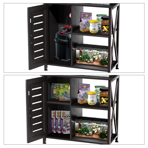 Herture 20-29 Gallon Fish Tank Stand, Aquarium Stand with Cabinet Accessories Storage, Heavy Duty Metal Frame, 31.49" L*15.74" W Tabletop, 330LBS Capacity, Black PG07YGB - color: Black, size: 20-29 Gallon