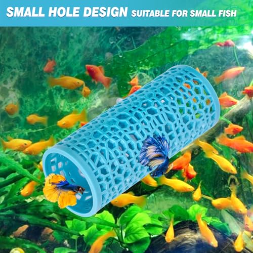 Abizoo Betta Fish Tunnel Hideout for Aquarium Decoration Hollow Coral Design Smooth Finish, Fish Tank Accessory Habitat Cave for Betta Shrimp Guppies Neon Tetras Zebra Danios and Other Small Fish - color: Light blue