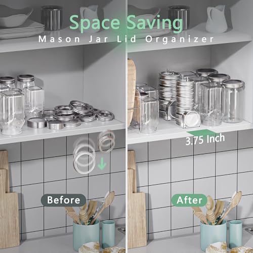 Mason Jar Lid Storage Organizer, Space-Saving Holder for Mason/Canning Lids, Easy Access Rack for 12 Wide & 12 Regular Mouth Lids and Rings Inside Cabinet, Countertop (Acrylic)