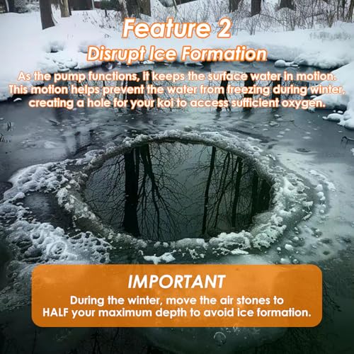 Pond Aeration Kit Pond Aerator Pump with Check Valves Air Stones Airline Tubing, All-in-1 Pond Air Pumps for Outdoor Ponds up to 2000 Gallon