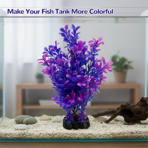 Mipukbay Purple Aquarium Plants - Artificial Plastic Fish Tank Decor, Realistic Ornament Safe for Fish & Shrimp, Low-Maintenance Aquascaping Plants for Freshwater/Saltwater Tank Landscaping - color: Purple-1