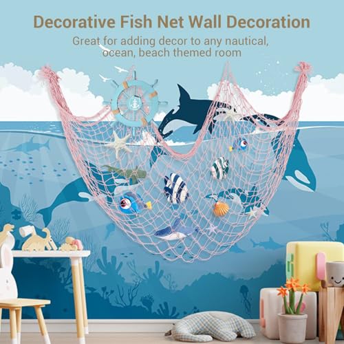 2 Pack Fish Net Decorations, 80x40 Inch Light Pink Fishing Net Decor for Under The Sea Mermaid Beach Theme Party, 3mm Thick Natural Cotton Versatile Nautical Netting for Party Wall Table Ceiling Decor - color: Light Pink, size: Large - 2 Pack