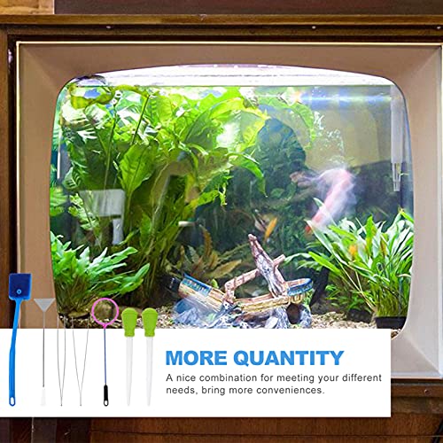 Yardwe Professional Aquarium Cleaning Supplies 7 in 1 Fish Tank Tool Set with Fine Mesh Net Skimmer Brush Tweezers for Aquascaping Random Color
