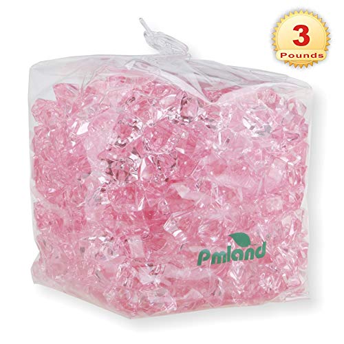 PMLAND Clear Fake Ice Rocks – 550 Pcs Large Pink Acrylic Gems Crushed Plastic Diamonds, 3 Lbs / 2.25 Quarts Bulk Vase Filler for Centerpieces Wedding Theme Décor Aquarium Table Scatter - color: Pink
