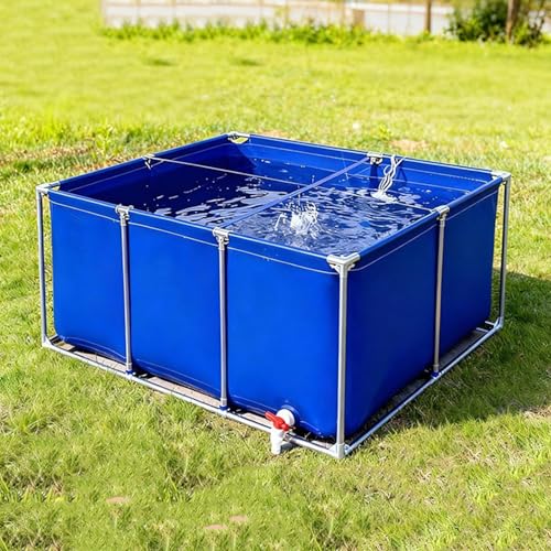 Foldable Canvas Fish Pond Tank, Above Ground Fish Pond Koi Goldfish Turtle Breeding Pool, Portable Indoor Outdoor Aquarium, Ornamental Water Storage Tank with Metal Frame & Drain Valve - size: 1x1x0.6m