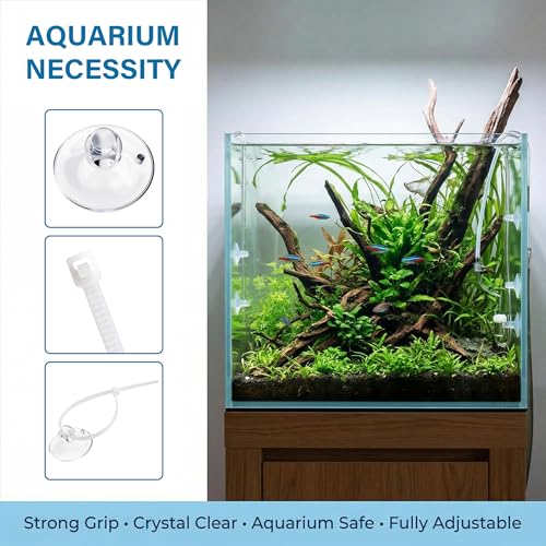 PAGOW 28pcs Clear Aquarium Suction Cups, Removable Window Sucker Cups Hooks with Adjustable Zip Ties, Multi-Purpose Cable Management Suction Pads Clips for Hanging String Lights Binding Moss Plants
