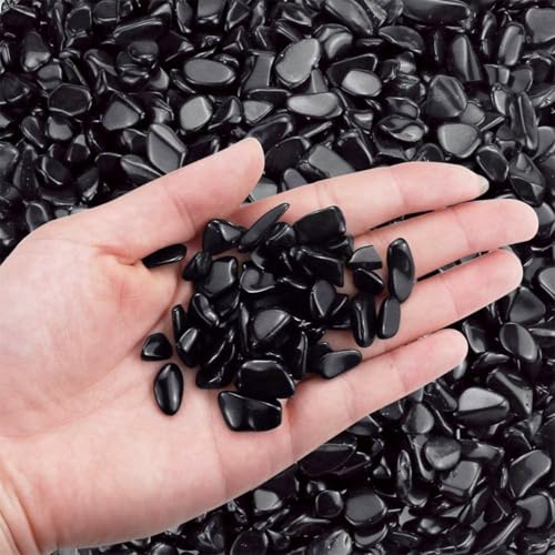 WAYBER 2 Lbs/920g Black Obsidian Quartz Crystal Stones Irregular Decorative Rocks Aquarium Pebbles Gravels for Fish Turtle Tank/Succulent Plants/Air Plants Decoration (Fill 2 Cups) - color: Black, size: 2 Pounds