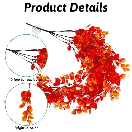 Hamiledyi Fake Reptile Plants 2 Pack Hanging Fake Plants, Plants for Reptiles with Suction Cup, Fake Amphibian Plants for Bearded Dragon Lizard Geckos Chameleon Tank (Orange) - color: Orange, size: 2 PCS