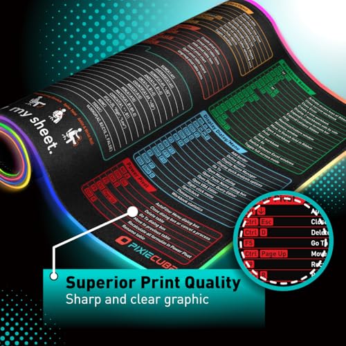 Excel Cheat Sheet LED Desk Pad | Excel Shortcut Keys Mouse Pad - Colorful RGB Luminous Extended Large Gaming Mousepad| PC Office Spreadsheet Keyboard Mat| Non-Slip Stitched Edge Desk Mat - color: Excel Shortcuts, size: 31.5L x 13.8W inches