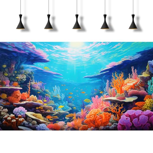 Underwater Scene Aquarium Background Under The Sea Coral Reefs Fish Tank Background Ocean Bottom Scene Diverse Marine Life Sunray Terrarium Backgrounds Tropical Undersea View Tank Backgrounds 24x12in - color: Orange_Blue, size: 24(W)x12(H)inches/ 60(W)*30
