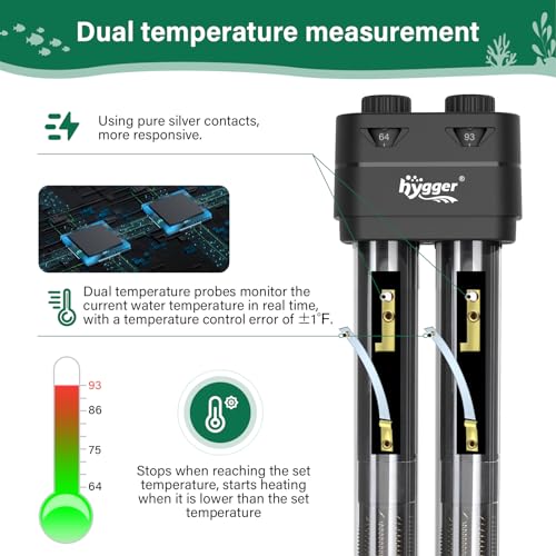 hygger Aquarium Heater,600W/800W Submersible Fish Tank Water Heater Double Quartz Explosion-Proof with Separate Temperature Measurement System for Freshwater Saltwater Tank (600W) - size: 600W