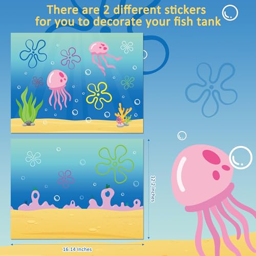 Fish Tank Jellyfish Sticker Decor - 2PCS 16.14 x 12.2 Inches Under the Sea Aquarium Background Stickers Decoration, Removable PVC Cartoon Underwater Beach Fish Tank Terrarium Background Decor S