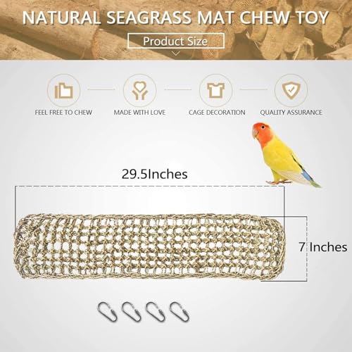 Bird Seagrass Mat 30" × 7" Parrot Natural Grass Woven Net Hammock Parakeet Climbing Rope Ladder Mat Chew Toys Cage Accessories for Pigeon Macaw Cockatiel Conure Budgie Cockatoo Rat Bearded Dragon - size: 30" x 7"