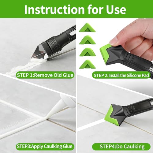 Caulking Tool 5 in 1, Caulk Remover & Silicone Sealant Finishing Kit with Grout Scraper and 6 Silicone Pads, Ideal for Kitchen, Bathroom, and Window Sealing - style: 5 IN 1 with Scraper Set