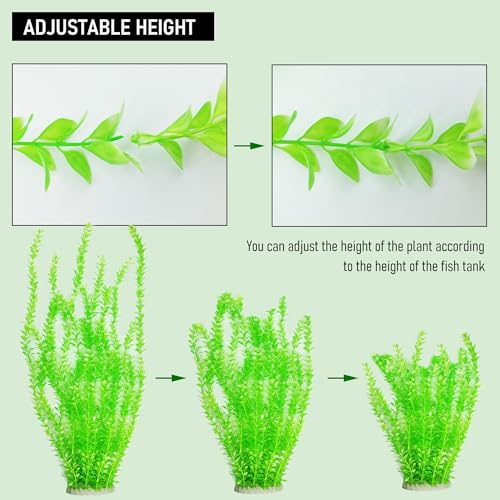 2 Pcs 24 Inch Tall Aquarium Plants, Adjustable Plastic Fish Tank Decor with Detachable Leaves, Artificial Background Greenery for 20-55 Gallon Tanks(Light Green(Style A))