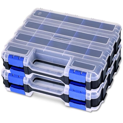 NYXOVA Small Parts Organizer, Hardware Organizer Box, 2 Pack Double Side 34 Compartments Hardware Organizers with Removable Plastic Dividers for Screws Nuts Nails Bolts (Blue) - color: Blue