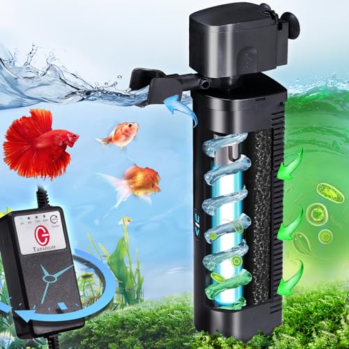Aquarium Filter 290GPH w/ Scientific U-V Timer for 40-150 Gallon Fish Turtle Tank Internal Filter Bio Sponge Submersible Power Pump Aeration Deodorization Saltwater Freshwater Green Clean Machine - size: WP-590F (40-150 Gal)