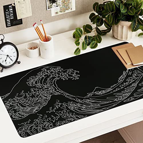iCasso Mousepad, Gaming Mouse Pad, XXL Large Desk Mat, Big Rubber Base Mouse Mat with Stitched Edges, Computer Keyboard Desk Pad for Work, Game, Office, Home - Black Wave of Kanagawa - color: Black Wave of Kanagawa