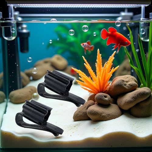 2 Pcs Black Fish for Tank Mounting Clip, Water Pipe Hose Holder Multifunction Adjustable Clamp for 0.31""""-0.62"""" Dia Tub Aquarium Tube Holder, Aquarium Air Pump Accessories ﻿